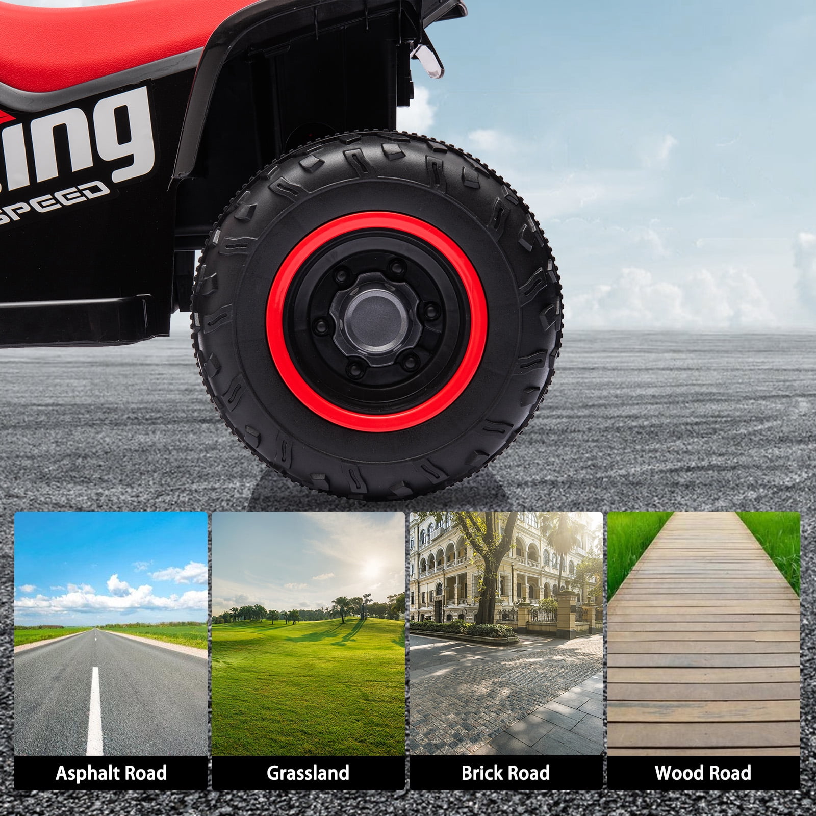 Accreate Kids Ride On ATV, 6V Ride On Car with Led Headlights, Music, Treaded Tires, Rubber Handles, Push-Button Accelerator, forward & Reverse