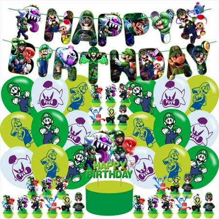 karg Cartoon Party CORNET Decorations - Mario Birthday Party Supplies - Banners, Cake Toppers, Cupcake Balloons - Red, Green
