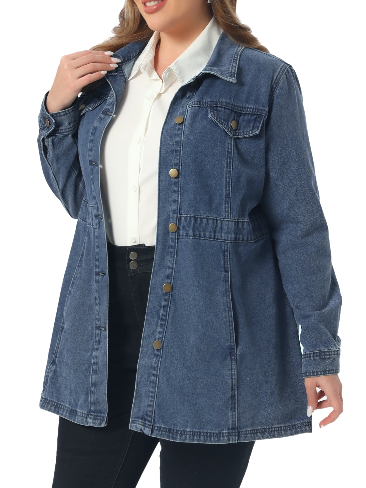 DARING DIVA Women's Plus Size Buttons Long Sleeve Jean Jackets 3X Gray Blue