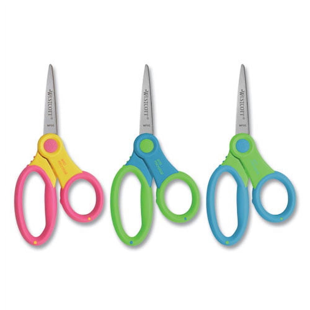 Ultra Soft Handle Scissors W/antimicrobial Protection, Rounded Tip, 5" Long, 2" Cut Length, Randomly Assorted Straight Handle | Bundle of 10 Each