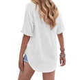 thumbnail image 2 of Frontwalk Women T-shirt Roll Sleeve Tee Shirt Short Tops Ladies Casual Blouse Solid Color White L, 2 of 3