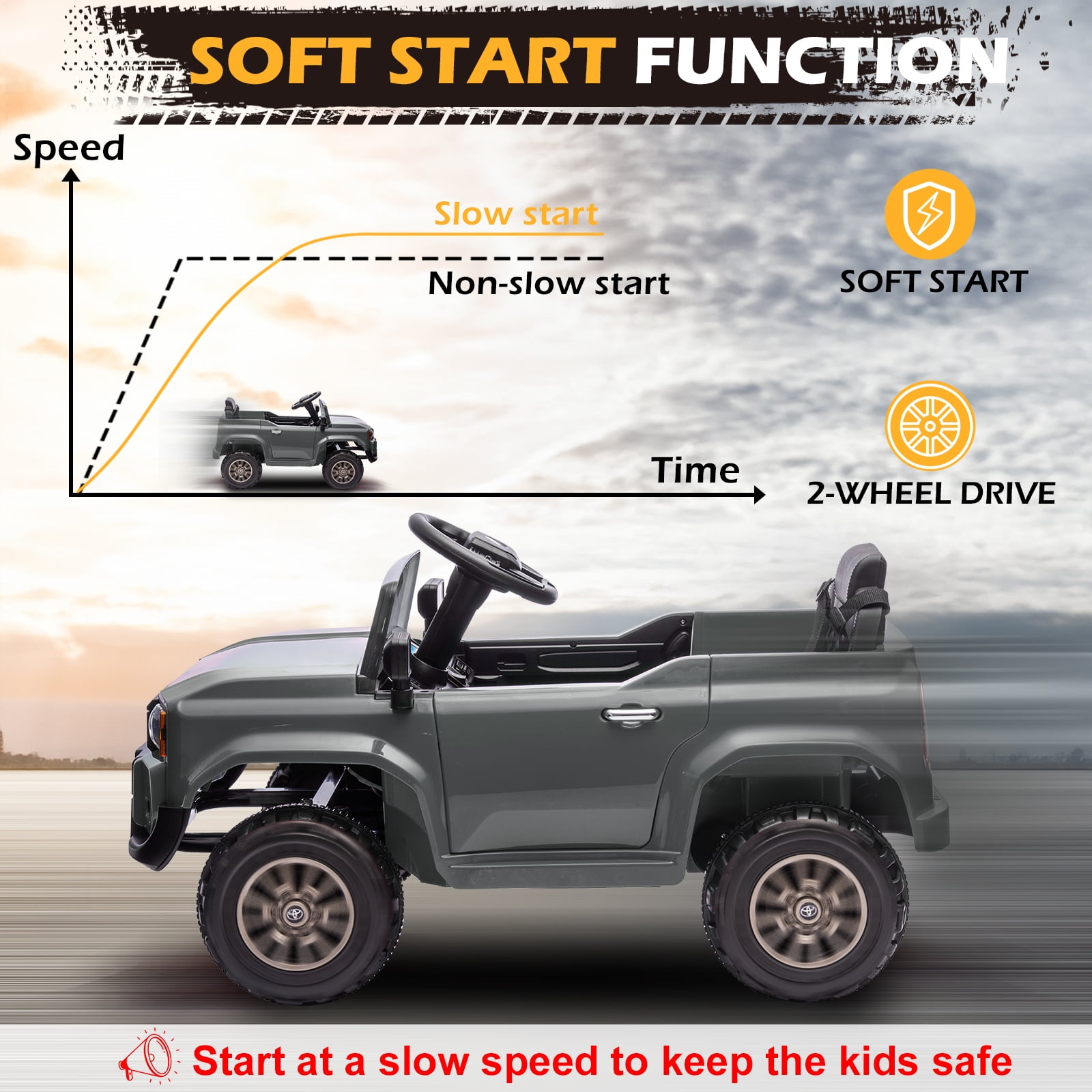 UBesGoo 12V Ride On Car Toys, Licensed Toyota Kids Powered Electric Car with Remote Control for Girls Boys, Gray