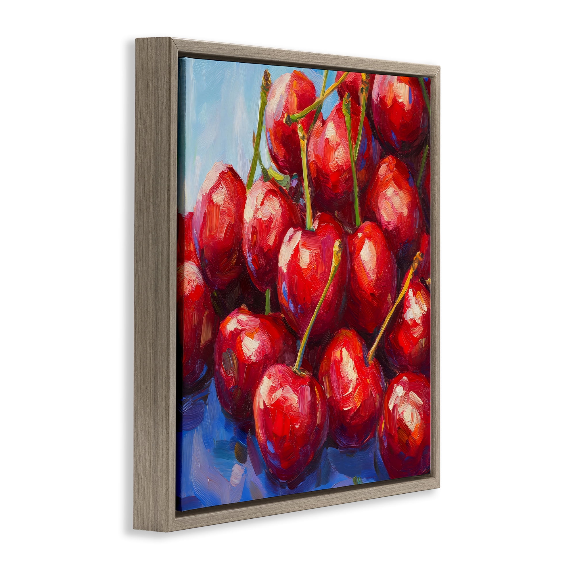 Stupell Industries Luscious Red Cherries of Summer Brown Framed Floater Canvas Wall Art, design by Petal Prints Design