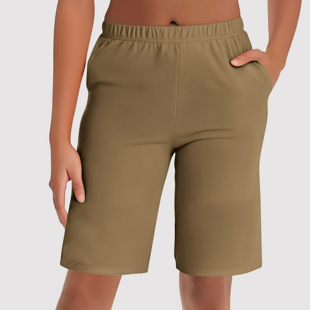 Pantalones de dormir de cinco cuartos informales finos de color liso para mujer