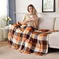 thumbnail image 2 of Buffalo Plaid Flannel Fleece Throw Blanket 50 x 60 Inches, Soft Lightweight Cozy All Season Orange Checkered Blanket for Bed, Couch, Car, 2 of 5