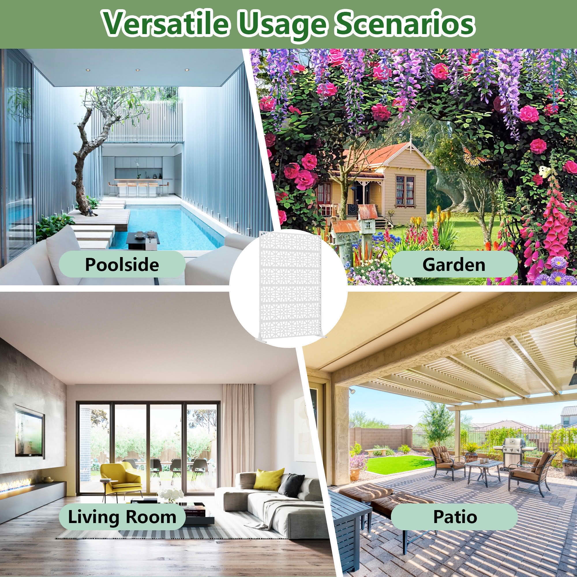 MAYEERTY 72x47 White Outdoor Natural Privacy Panel Screen, 6 Piece Set Natural Folding Divider for Backyard and Garden