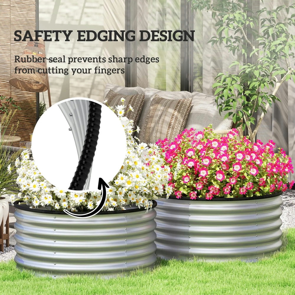 Topcobe Set of 2 Raised Garden Bed, Metal Planter Box with Safety Edging, Easy-to-assemble Stock Tank 3'x3'x1.4' Silver, Planters for Outdoor Plants, Raised Beds for Gardening