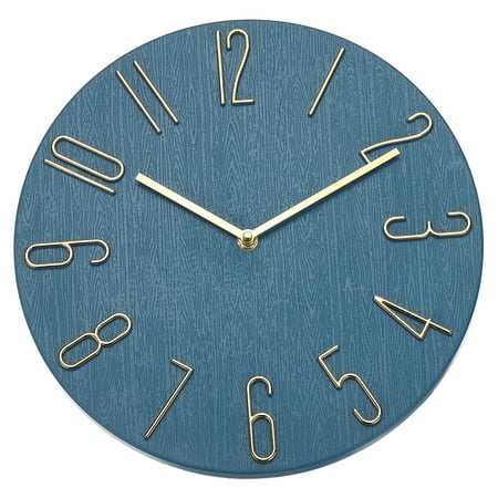 12 Vintage Wall Clock with Arabic Numerals, Modern Rustic Metal Small Clocks for Living Room Bedroom Kitchen Office Decor, Silent Non Ticking Dark Blue