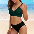 thumbnail image 4 of Women's High Waisted Bikini Sets 2 Piece Tummy Control Swimsuits V Neck Twist Front Bathing Suits(Dark Green,M), 4 of 7