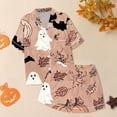 thumbnail image 5 of Yellow Halloween Pajamas Women Silk Imitation Soft Button Down Sleepwear, Short Sleeve Shirt and Shorts Pj Set with Split Design for Sleep, Lounge, Wedding, Bridal, Gifts XL, 5 of 6