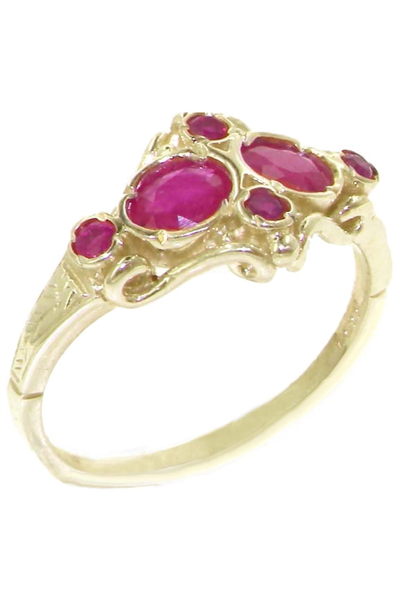 British Made 9k Yellow Gold Real Genuine Ruby Womens Promise Ring - Size 9