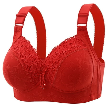 Ousvtion on Sale Women s Signature Lace Bra Full-Coverage Push-up Bralette No Underwire Minimizer Bras Comfort Widen Band Bralettes Everyday Summer Underwear Clearance Red XX-Large