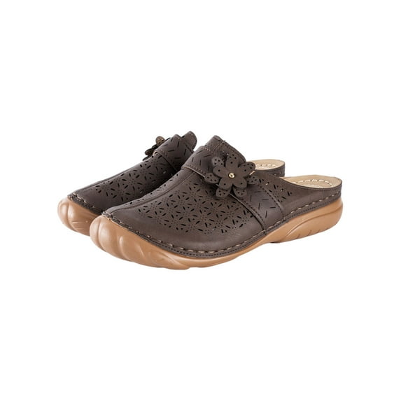 Beiwei Womens Clogs Shoes Slip on Mules Casual Closed Toe Flats Non-Slip Slippers Brown US 5