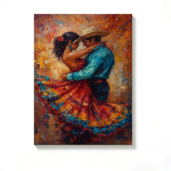 FLASHLUMI 8x12 Inch Impressionist Latin Dancers Oil Painting Canvas Wall Art, Vibrant Romantic Couple Dance Decor for Living Room Bedroom, No Frame