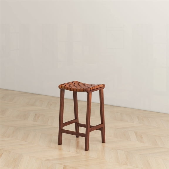 James Mid-Century Modern 23.6" Genuine Tan Leather Counter Stools - Set of 1 for Dining Room, Kitchen