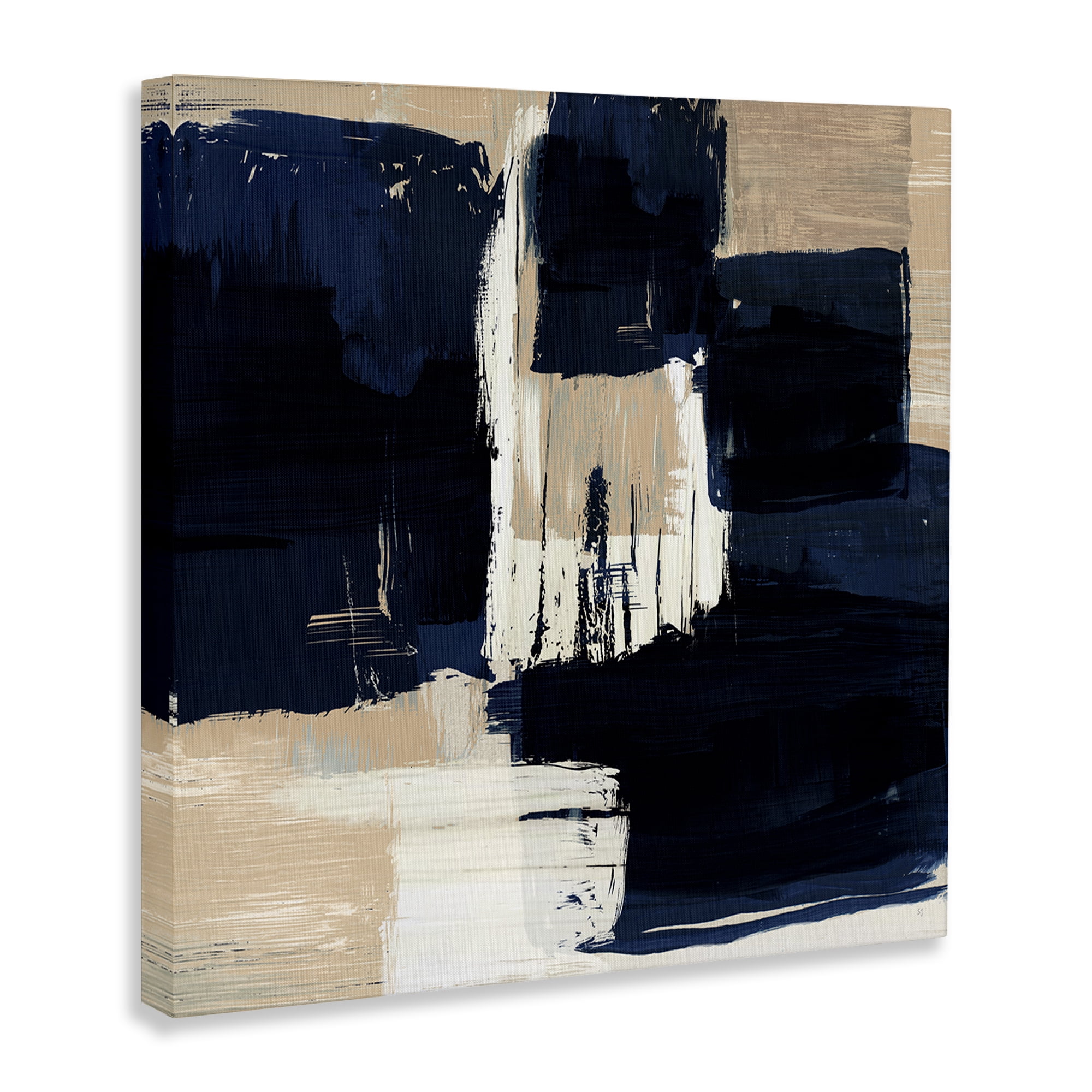 Stupell Industries Restless Blue & Tan Shapes Abstract Painting Gallery Wrapped Canvas Art Print Wall Art, 17 x 17
