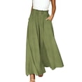 thumbnail image 2 of YFNNUP Wide Leg Pants for Women Lightweight Elastic Waist Trousers Solid Color Palazzo Pant Casual Comfy Vacation Trouser with Pockets Green XL, 2 of 9