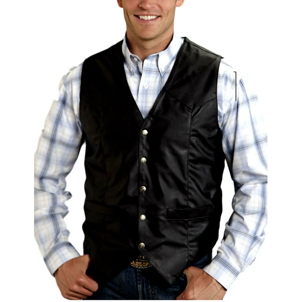 Roper Western Vest Mens Faux Leather Snaps Black 0207506000708 BL