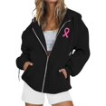 thumbnail image 4 of ZSQDM Women's Hoodies Sweatshirts Hoodies for Women Zip Up Breast Cancer Awareness Hoodies for Women Ribbon Graphic Full Zip Up Sweatshirt Oversized Fleece Jackets Clothes Polyester (L), 4 of 7