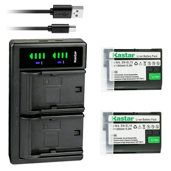 Kastar 2-Pack Battery and LTD2 USB Charger Replacement for Nikon D7000 D7100 D7200 D7500, Z 6, Z6, Z6 II, Z 7, Z7, Z7 II, Z 7 Q3, Z7Q3, 1 V1, D500 D600 D610 D750 D780 D800 D800E D810 D810A D850 Camera