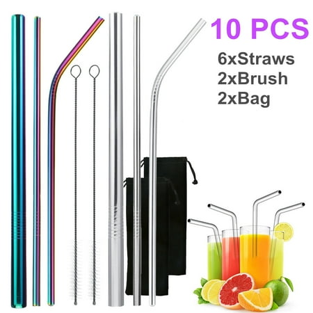 Rainbow/Silver Reusable Stainless Steel Extra Wide Drinking Smoothie Bubble Tea Straw Washable Straight & Bent Straws + Cleaning Brush Kit Set (Multiple Choice (Best Oolong Tea In The World)