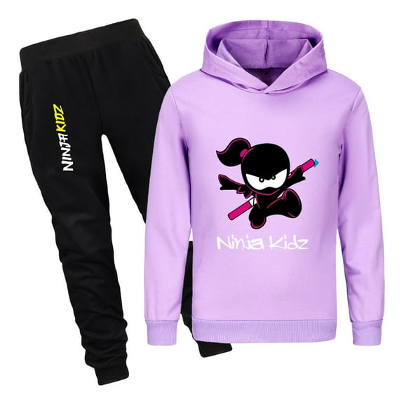 Kids Ninja Kidz Sweatshirt and Pants Set – Boys Girls 2-Piece Hoodie Outfit Cartoon Tracksuit for Daily Wear or Sports