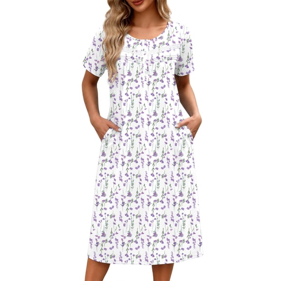 Ekouaer House Dresses for Women with Pockets Moo Moos Button Nightgowns