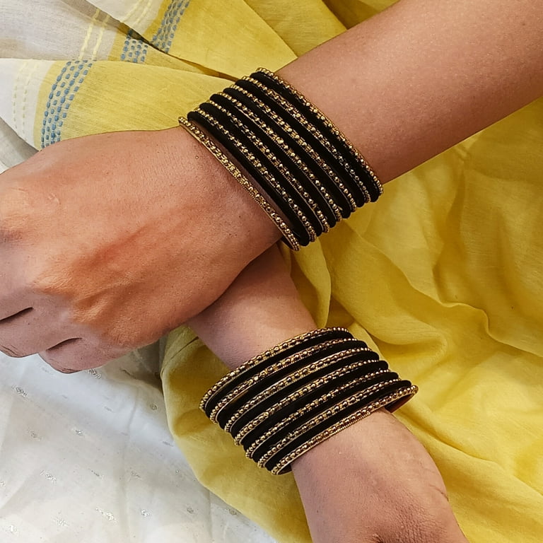 Efulgenz Oxidized Indian Jewelry Velvet Bangles Set Bracelets Jewelry for Women Girls (Set of 26), Women's, Size: 2-4, Black