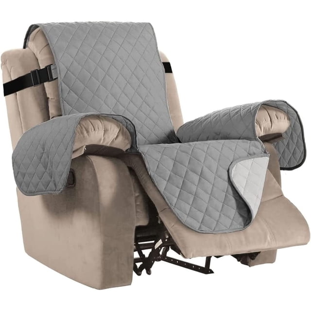 Funda reversible para silla para perros, repelente al agua para mascotas, funda para sofá, funda para silla, correas gruesas de 2.0 in, protector de silla antideslizante, asiento acolchado suave, ancho de hasta 21.0 in (sillón, marfil/beige) gris claro/beige, sillón reclinable de gran tamaño