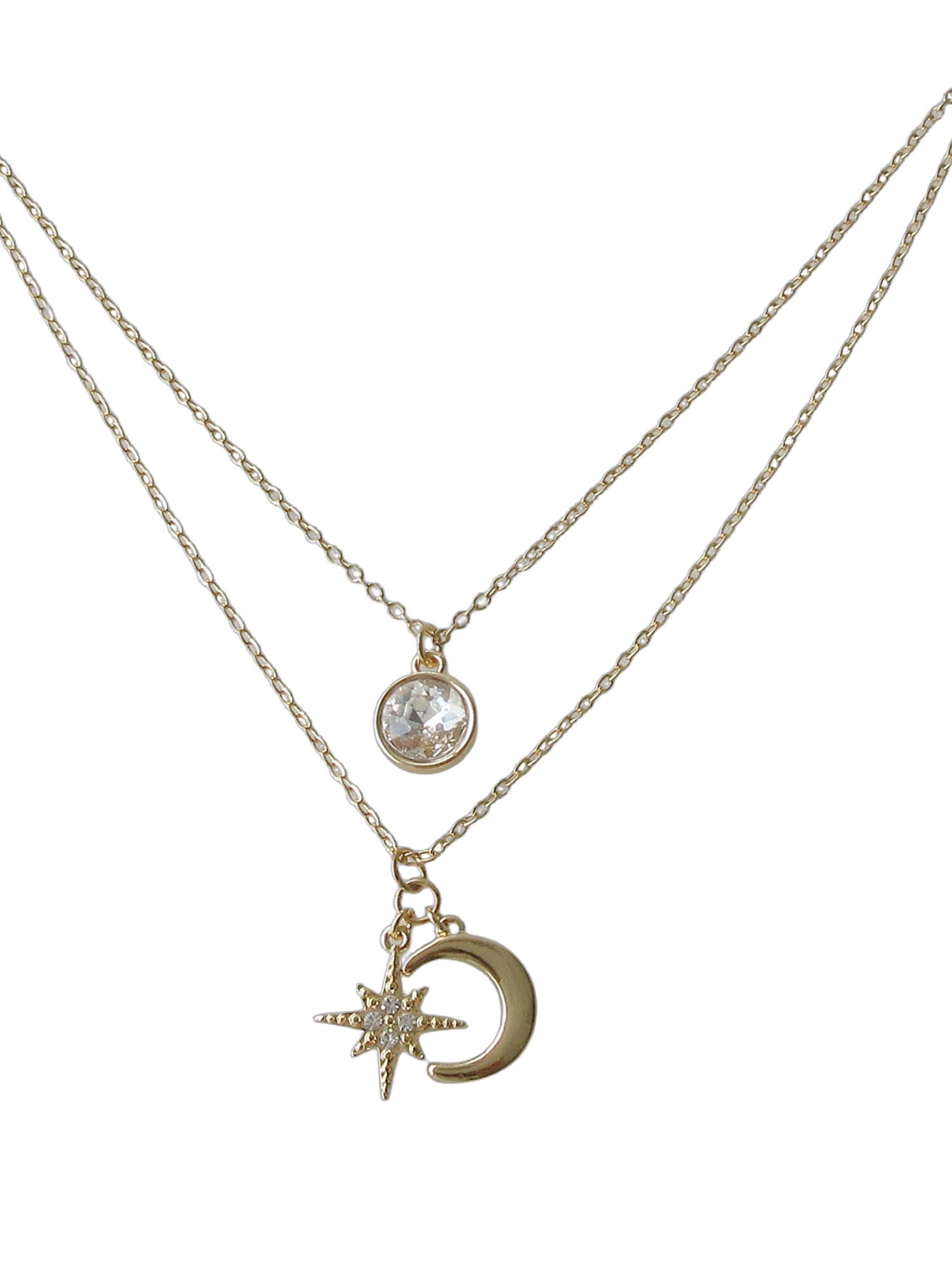 Time and Tru Women's Gold Tone Moon & Star Pendant Necklace Set photo 2