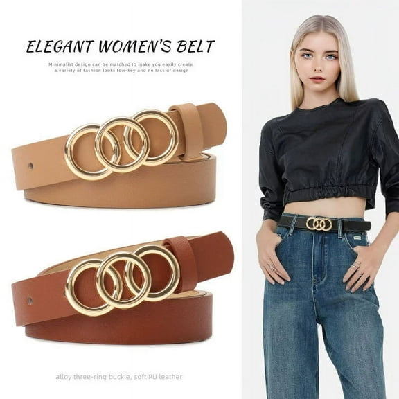 Women's Belts for Jeans Pants Fashion Gold Buckle Ladies Dress Belt,Vintage Circle Buckle Decorative Belt Hundred Fashion Simple Jeans Belt