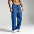 thumbnail image 2 of Men's Casual Trousers Men Straight Leg Multiple Pockets Pants for Daily Wear Blue,XXL, 2 of 7