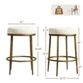 thumbnail image 2 of Morden Fort Hand-Hammered Metal Backless Counter Height Bar Stools Set of 2, Upholstered Cushion Bar Chairs, Compact Stools Set for Kitchen Island, Adjustable Footrests, Gold, 2 of 9