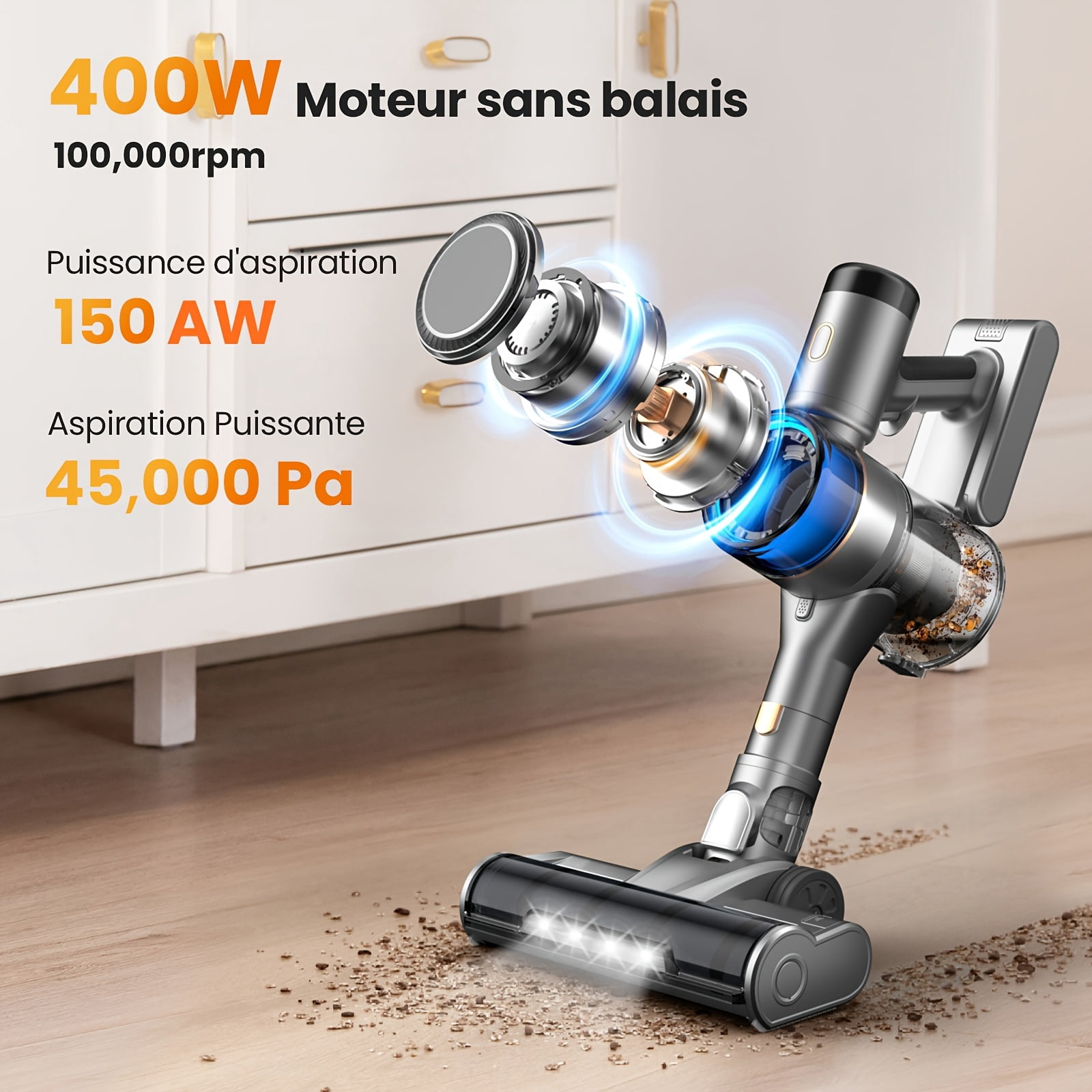 General S9 Cordless Vacuum Cleaner for Home, 45Kpa Powerful Suction, 55Min Runtime, 54.58oz Dust Cup, Vacuum Cleaner for Home, Hardwood Floor, Carpet And Pet Hair