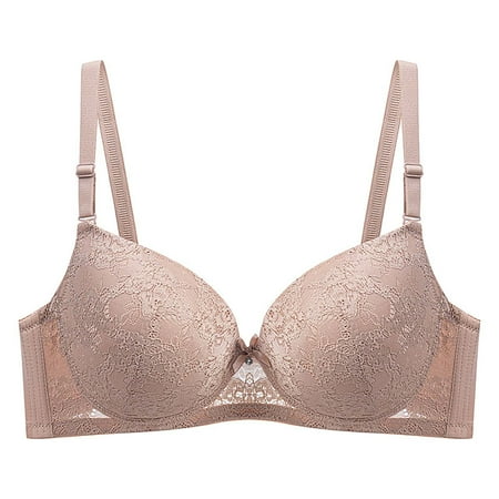 Ousvtion Saving Womens Push Up Everyday Bras Lace Underwire Bralettes V Neck Full Coverage Bra Beauty Back Smoothing Brassiere Basic Underwear Plus Size Deals Khaki 42