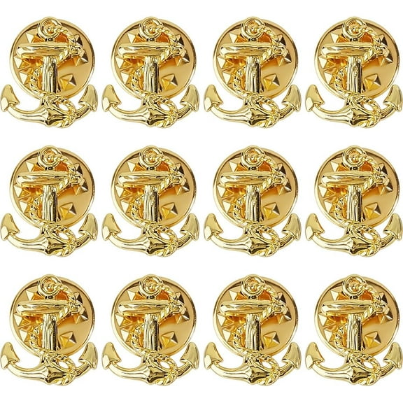 12PCS Anchor Brooch Pins Golden Anchor Lapel Pins Decorative Alloy Brooches Sailing Brooch Pin Navy Theme Pin for Women Men Suit Coat Cloth Jacket Bag Decorations
