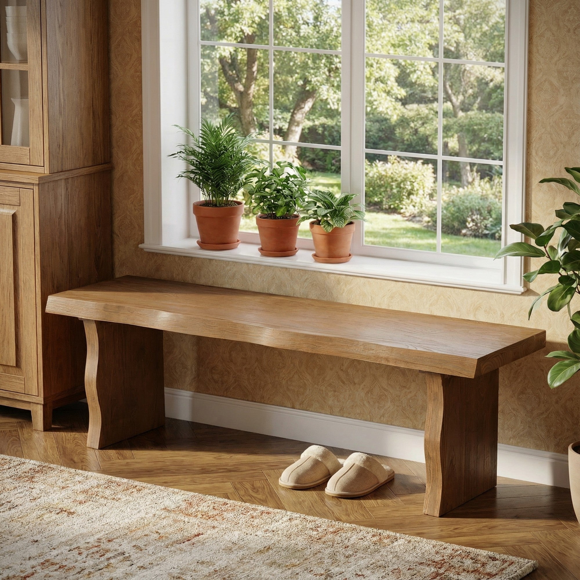 Sailvan 63" Solid Pine Wood Dining Bench Modern Farmhouse Kitchen Seating for 3 People,350lbs Capacity,Natural Wood-C