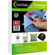 CenDale DTF Transfer Film - A3 (11.7" x 16.5") 30 Sheets Double-Sided Matte Clear PreTreat Sheets- PET Heat Transfer Paper for DYI Direct Print on T-Shirts Textile A3-30 sheets