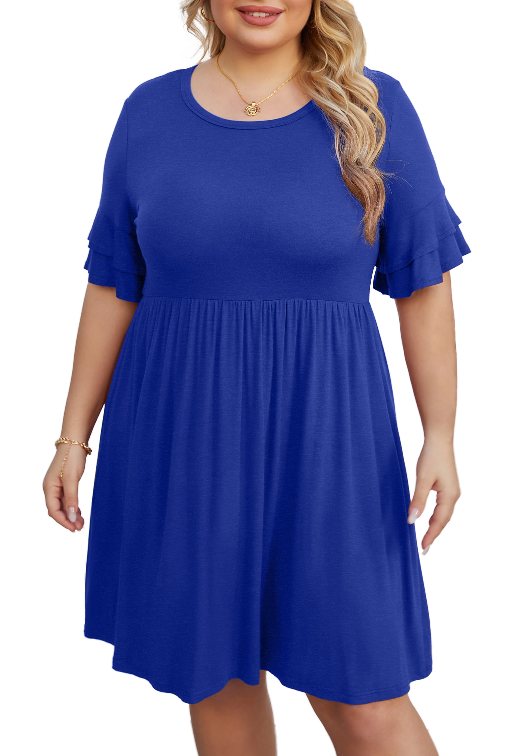 Cueply Plus Size Dress for Women Summer 2023 Double Ruffle Short Sleeve ...