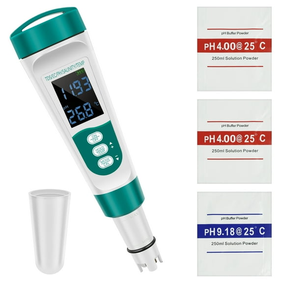 5 in 1 pH Meter for Hydroponics PPM EC Meter for Plant Nutrients Simultaneous Measurement of pH Conductivity TDS Temperature Salt for Reservoir Tank Water DWC Aeroponic Garden Indoor Outdoor Growing