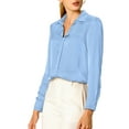 thumbnail image 6 of INSPIRE CHIC Women's Elegant Shirts V Neck Point Collar Long Sleeve Smooth Satin Blouse S Light Blue, 6 of 9