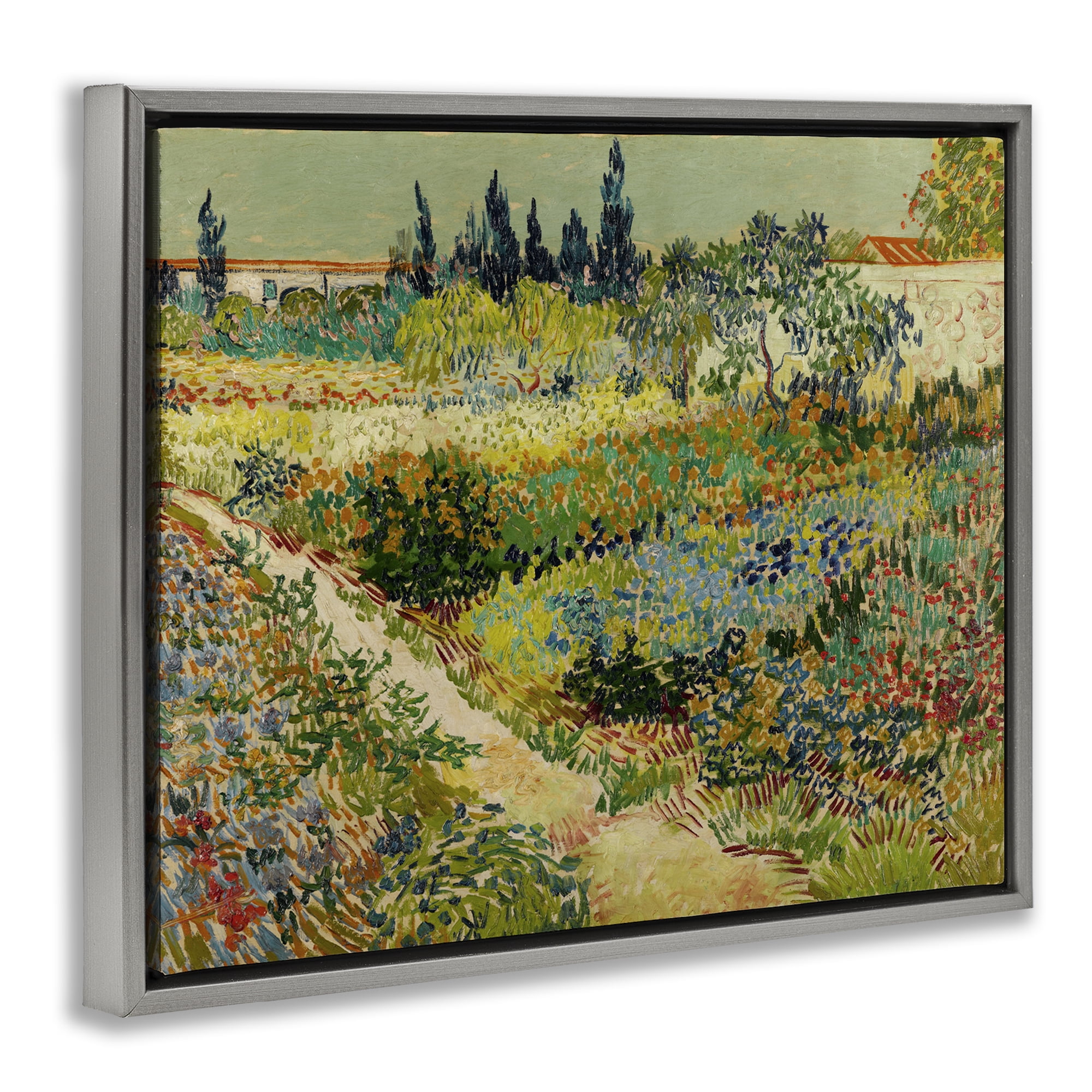 Stupell Industries Van Gogh Garden at Arles Landscape & Nature Painting Gray Floater Framed Canvas Art Print Wall Art, 31 x 25