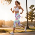 thumbnail image 3 of SCRAWLGOD Tie-Dye Blue Violet Women's Capri Yoga Pants with Pockets High Waisted Yoga Legging for Workout Tummy Control Breathable Casual Cropped Tights, XS, 3 of 7