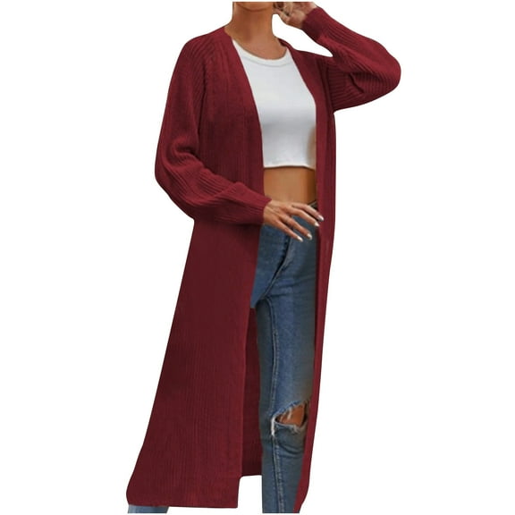 ShomPort Women's Long Sleeve Knit Cardigan Open Front Comfy Ribbed Sweater Coat with Pockets