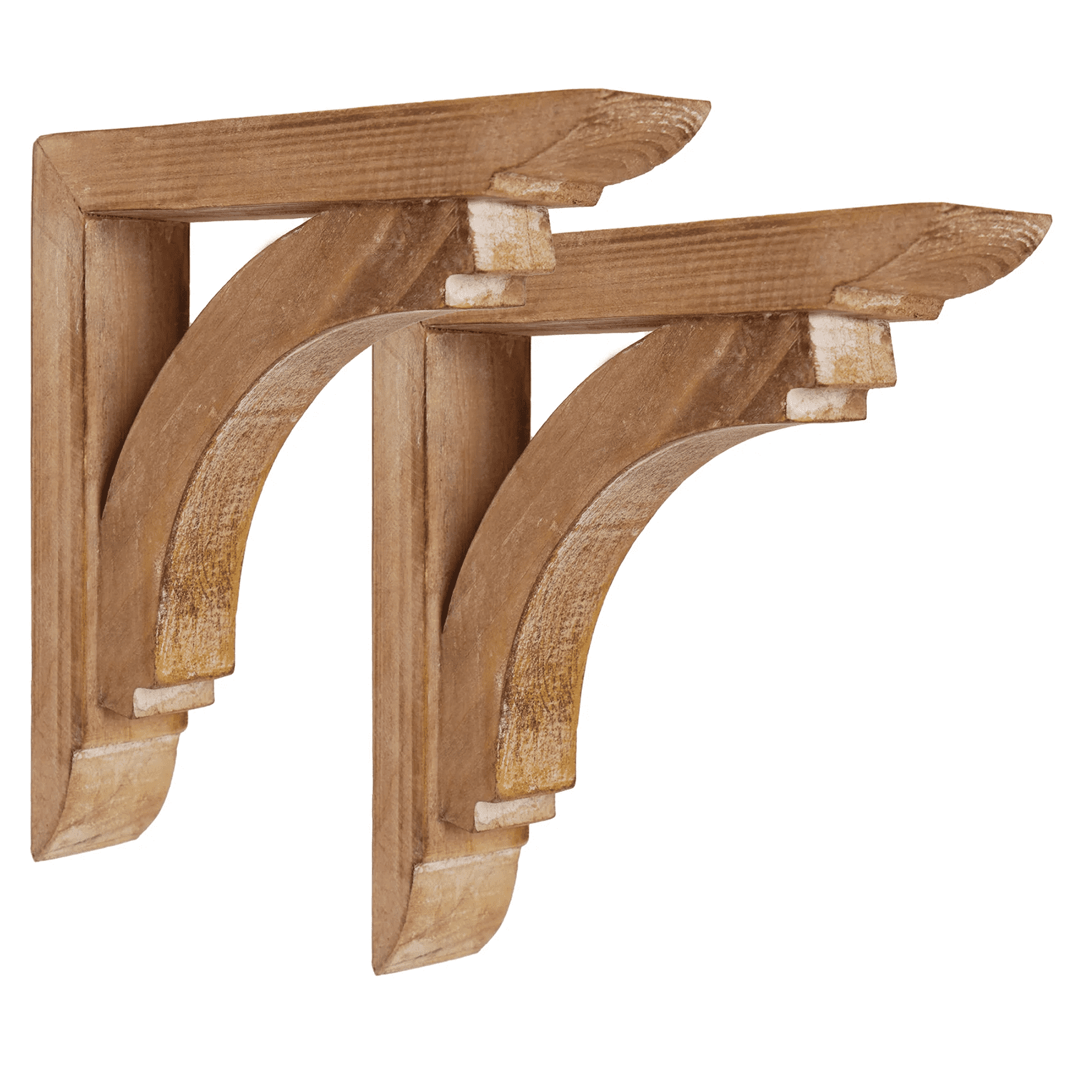 American Art Decor Wood Decorative Corbels Wall Shelf Brackets, Set of 2, Natural 6.6" x 6.6" x 1.2"