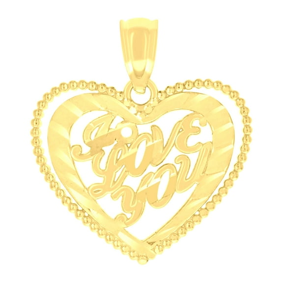 14k Yellow Gold Womens I Love You Heart Charm Pendant for Women