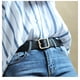 thumbnail image 5 of Cinturón de cuero para mujer, ajustable, informal, con hebilla cuadrada (110 cm de largo, 3,3 cm de ancho, negro y plateado)., 5 of 5