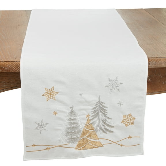 Saro Lifestyle Winter Wonderland Trees and Snowflakes Table Runner