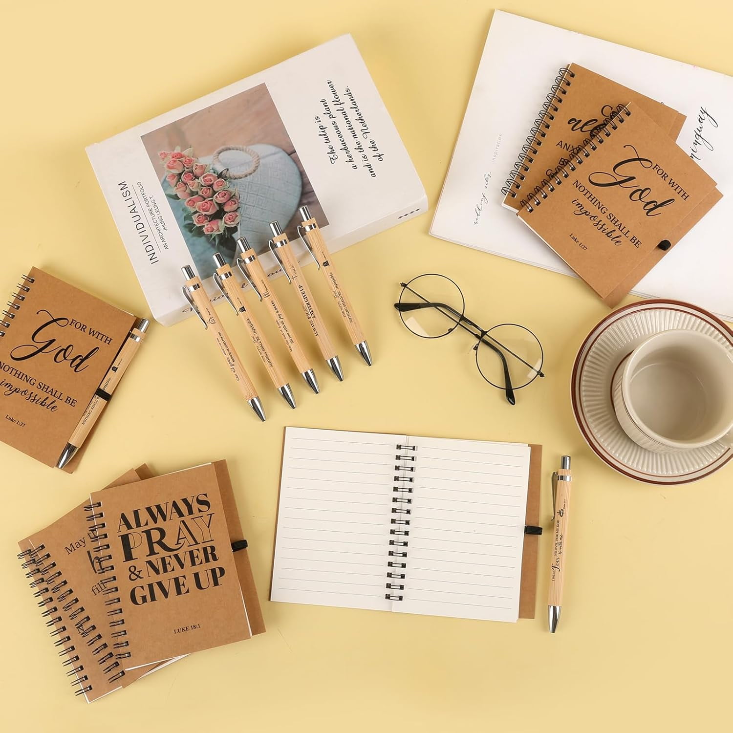 150 Pcs/50 Set Christian Gifts Bulk,Spiral Notebook with Bible Ballpoint Pen and Christian Bookmark,Prayer Journal Christmas Gifts for Staffs Coworkers Teachers Church Members & Pastor