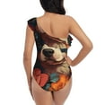 thumbnail image 5 of Rateoe Vintage Colorful Flower French Bulldog Pattern Women One Piece Swimsuits Tummy Control One Shoulder Bathing Suits Ruffle Swimwear-Large, 5 of 6